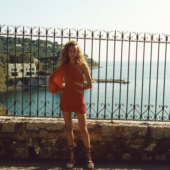 NWT Shona Joy Margot One Shoulder Cut Out Mini Dress in Sailor Red 4 - Picture 8 of 8